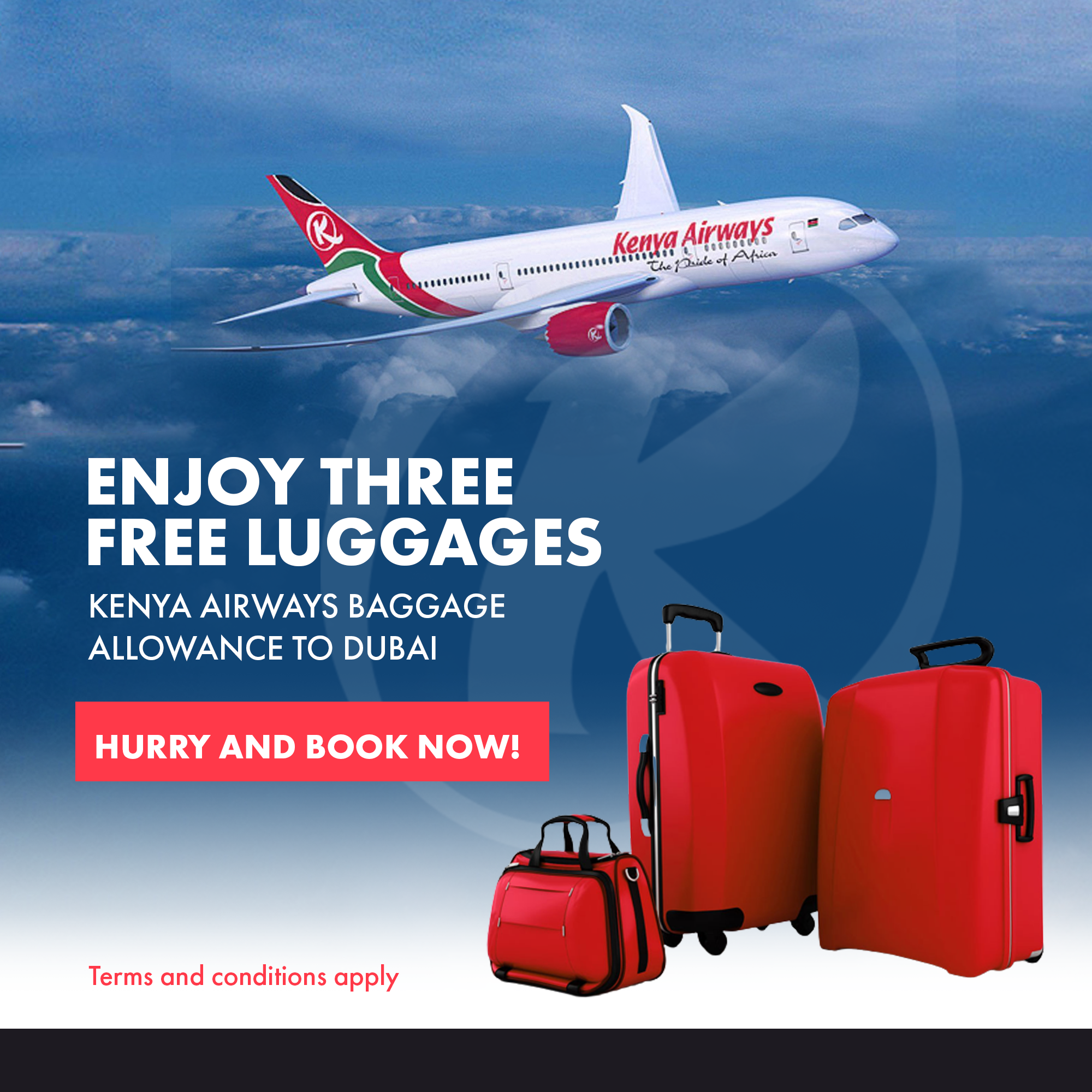 Enjoy three free luggage allowances on Kenya Airways to Dubai